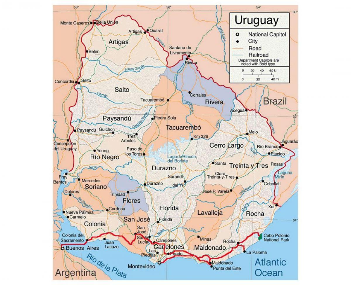 Kaart van Uruguay met ste