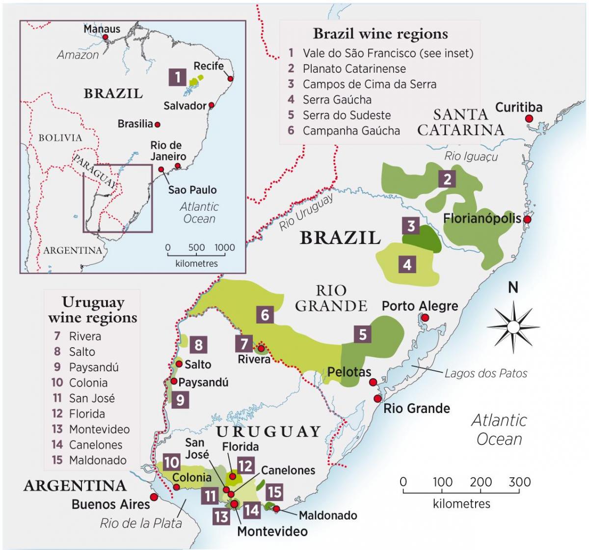 Kaart van Uruguay wijn